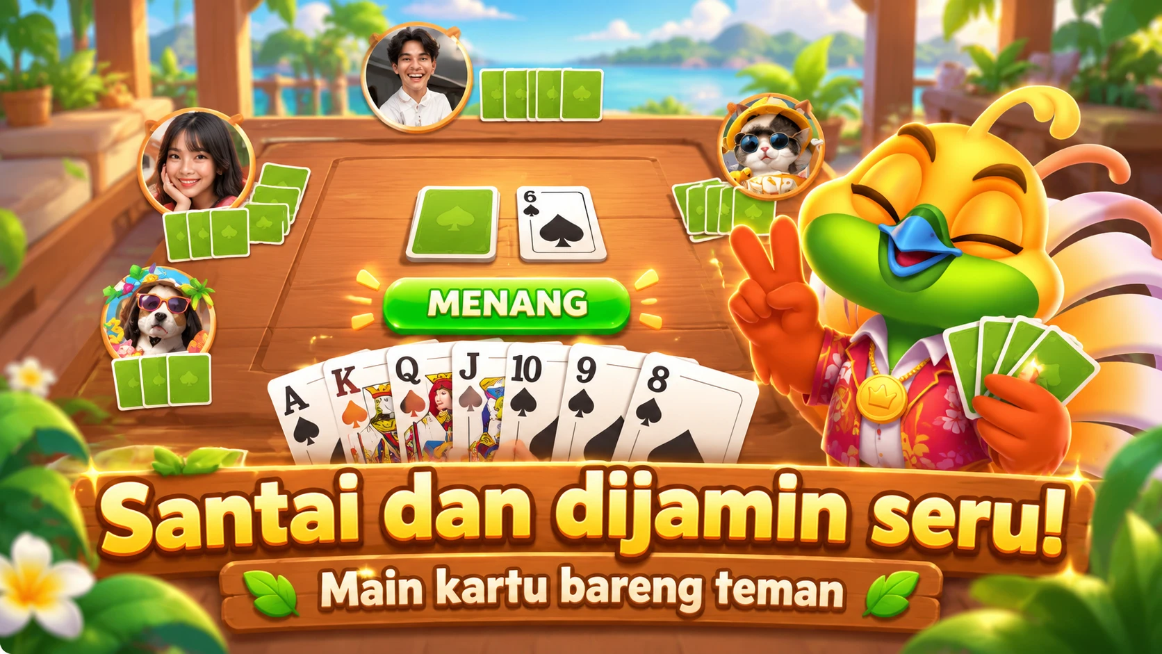 Cuplikan permainan kartu Royal Dream dengan tampilan MENANG